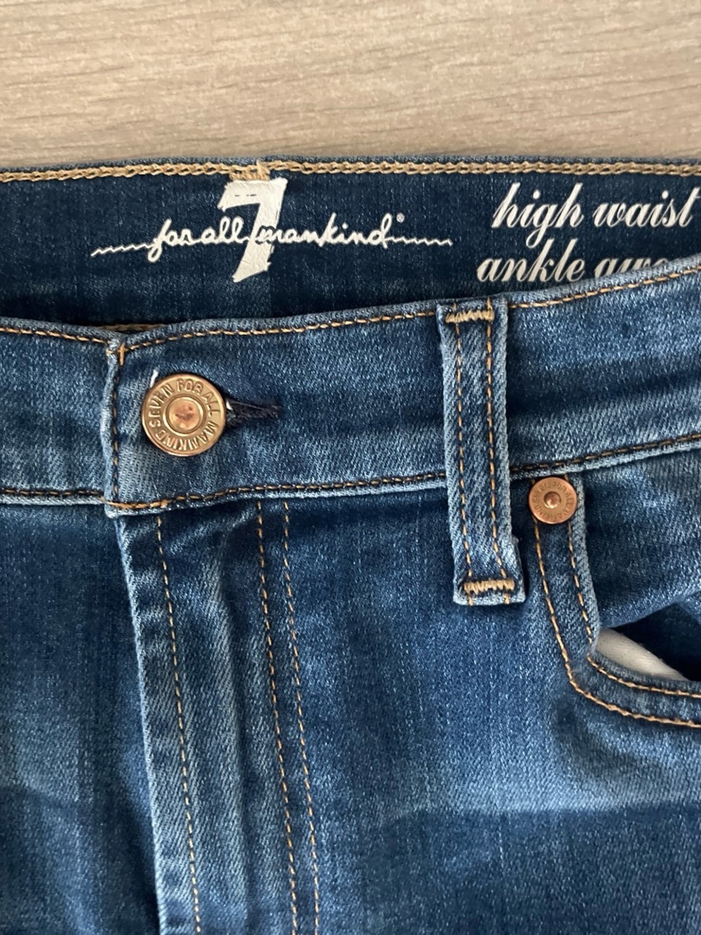 7 For All Mankind Dark Blue Skinny Jeans with Frayed Hem - Picture 2 of 5